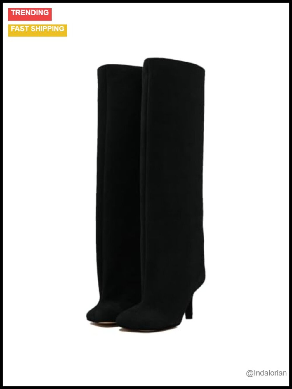 Wide Calf Knee High Boots Faux Suede Square Toe Slouchy Booties
